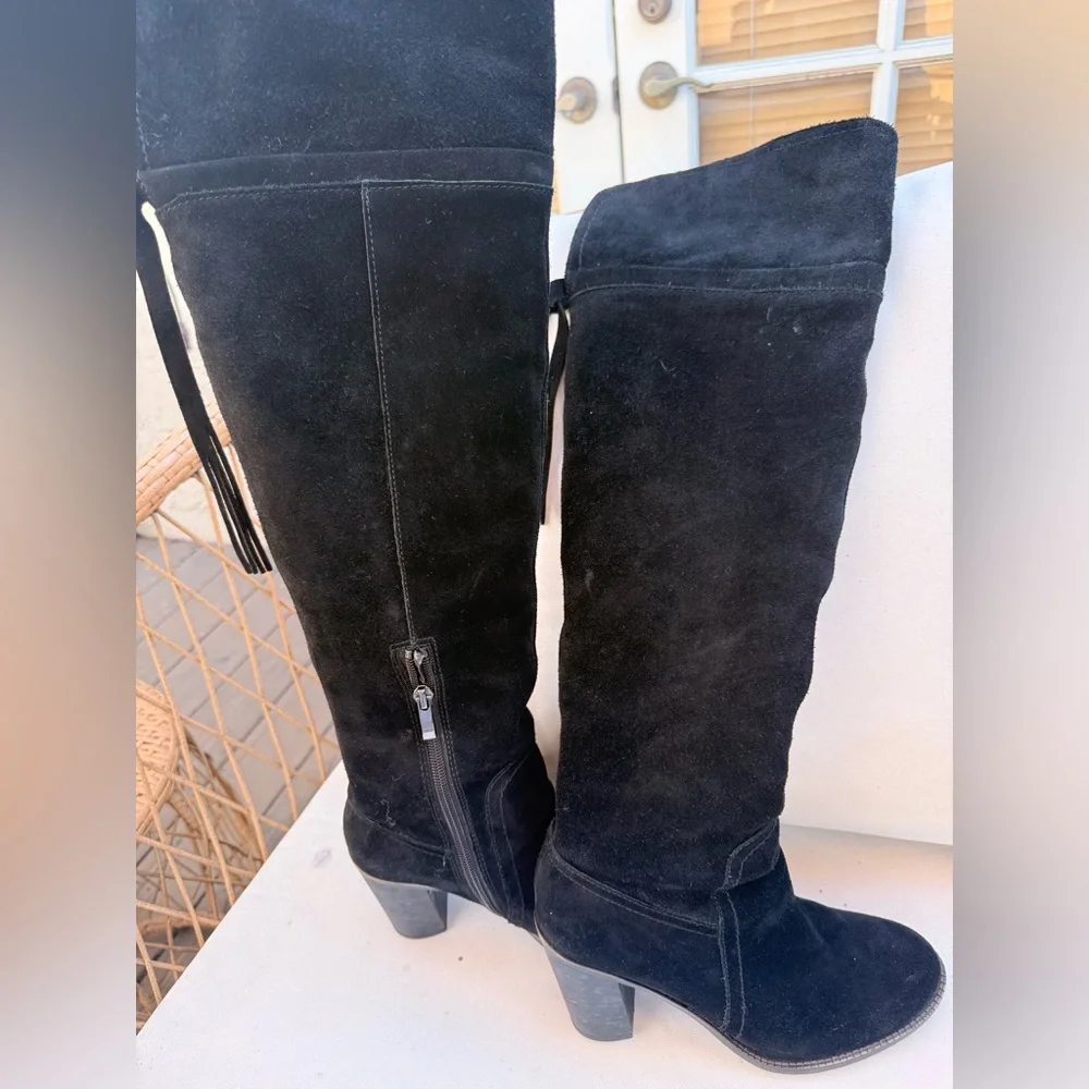 Franco Sarto Ellen Black Leather/Suede Over the Knee Boots